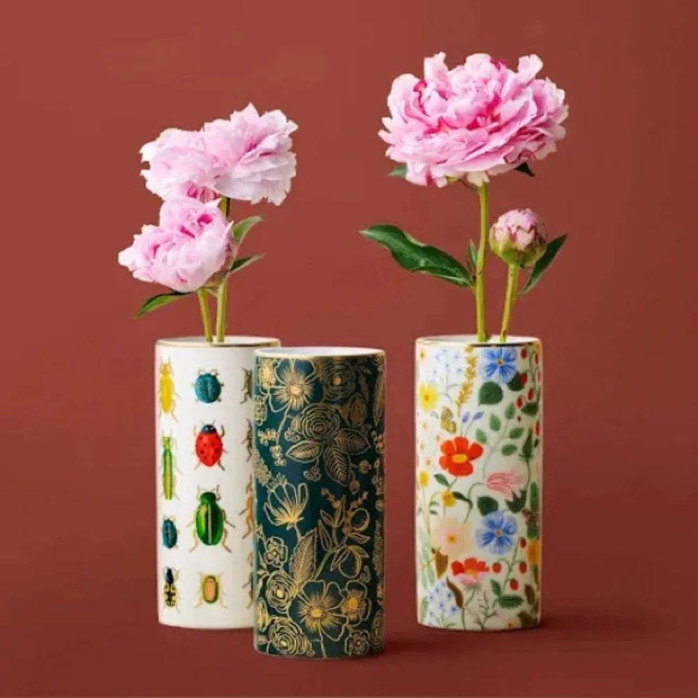 Rifle Paper Co. Colette Green Gold Floral Porcelain Vase Modern Sophisticated